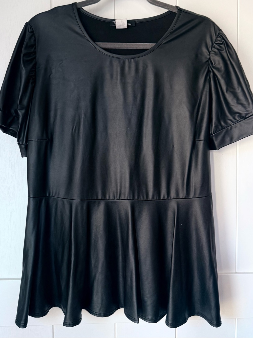 Black Faux Leather Peplum Top